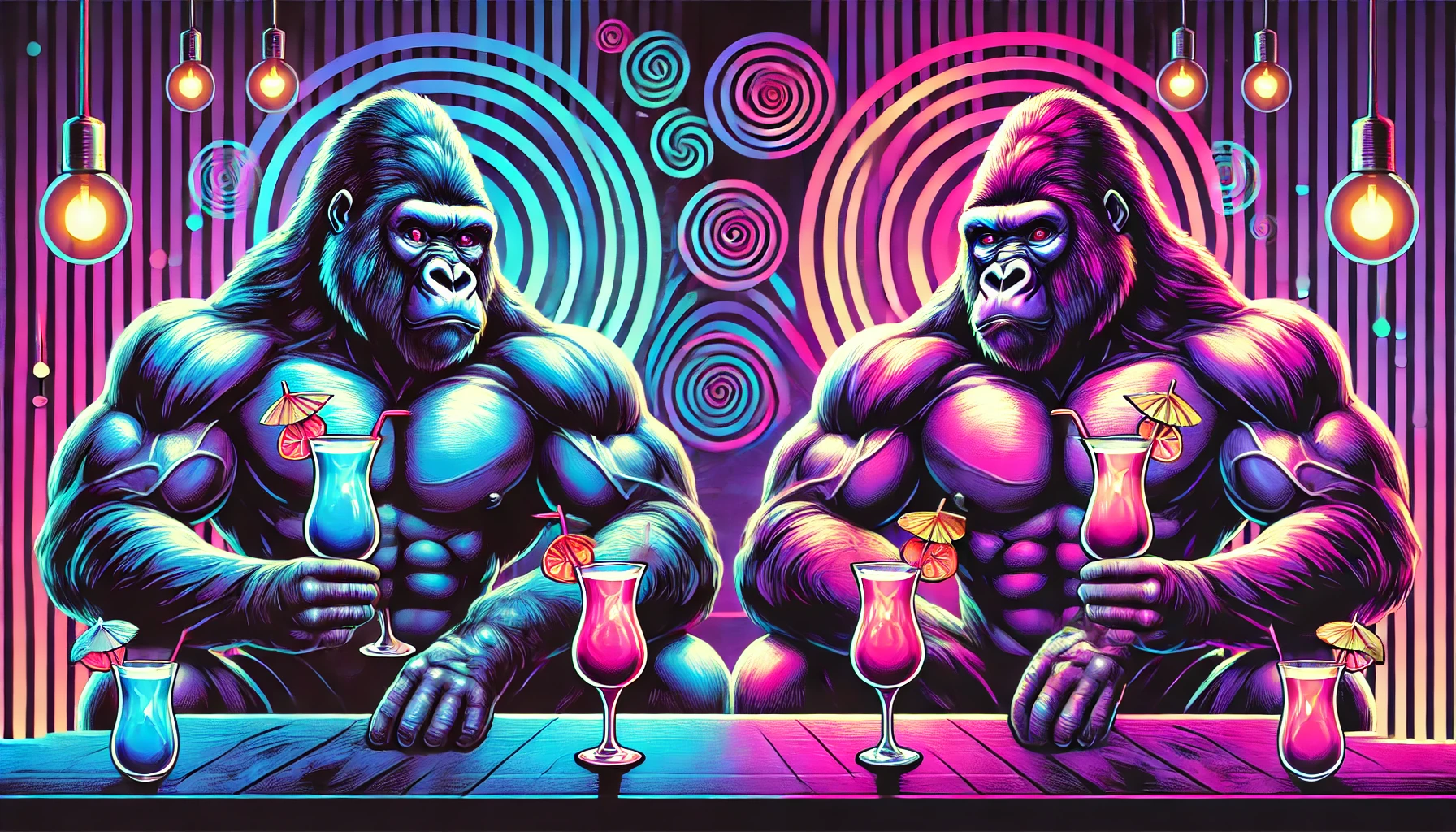 Neon Goril Bar Konsepti Duvar Kağıdı - Görsel 2