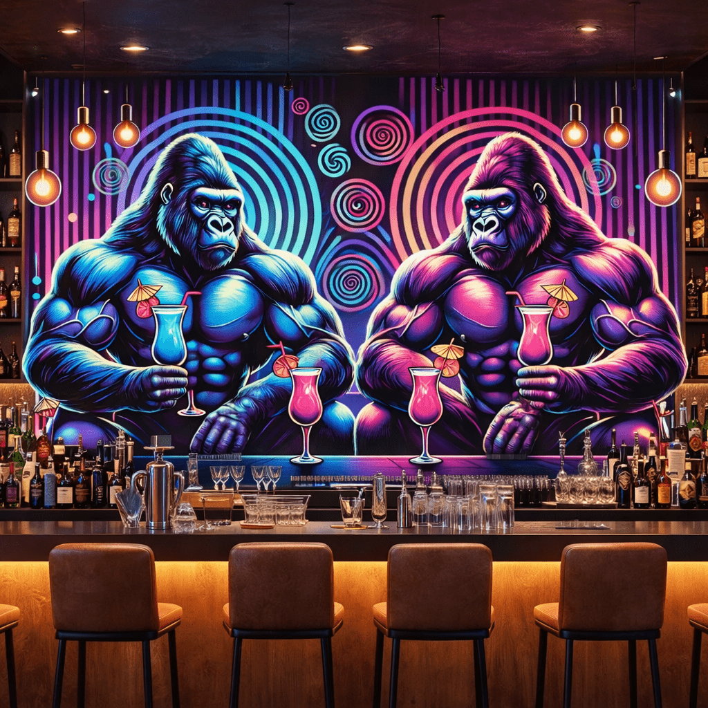 Neon Goril Bar Konsepti Duvar Kağıdı - Görsel 3
