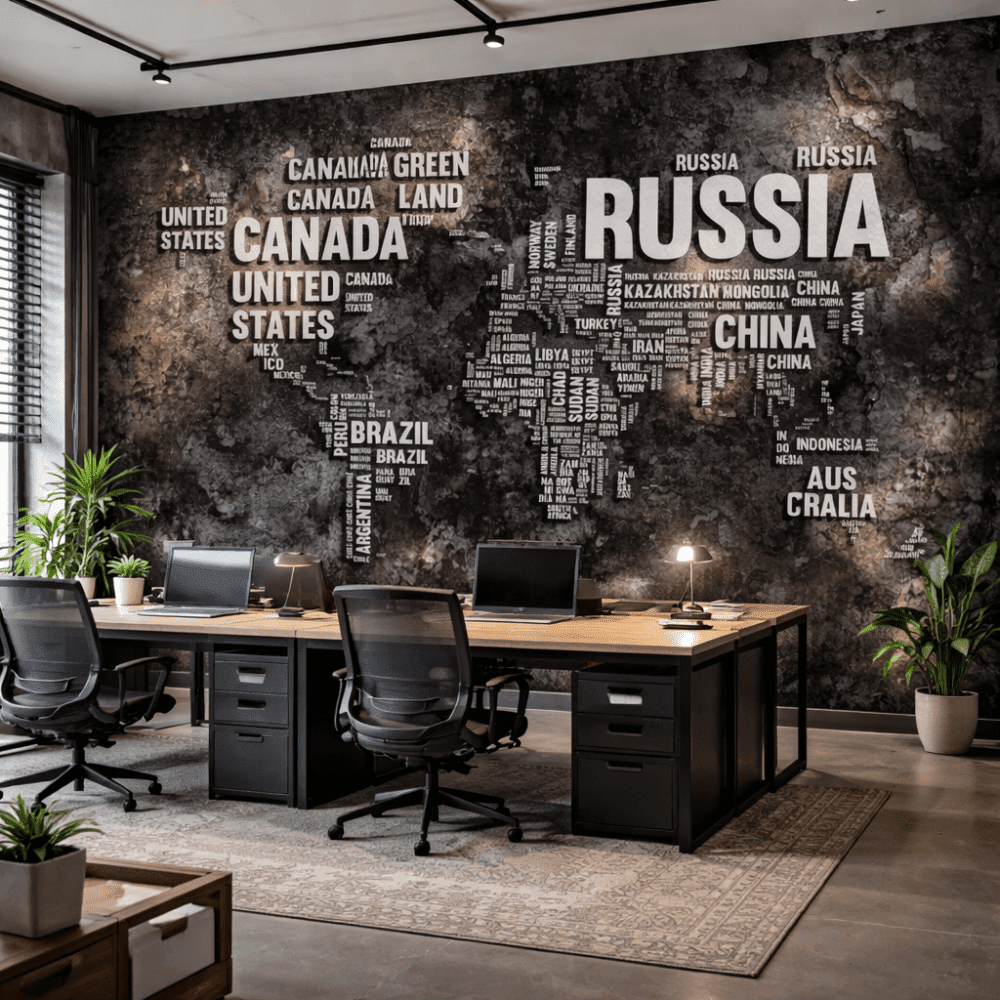 Endüstriyel Tipografik Dünya Haritası Duvar Kağıdı