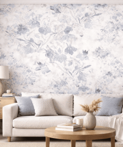 Vintage Mavi ÃiÃ§ek Desenli Duvar KaÄÄ±dÄ± â Soft Pastel Floral Duvar Kaplama