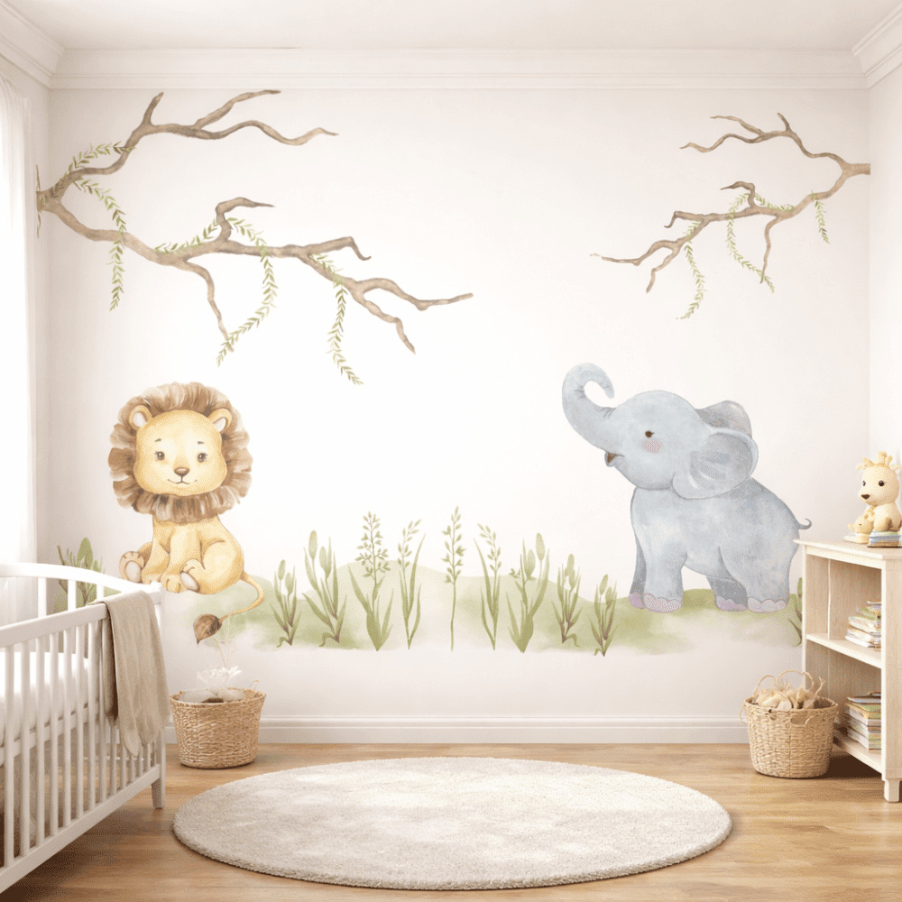 Sevimli Safari Hayvanları Çocuk Odası Duvar Kağıdı