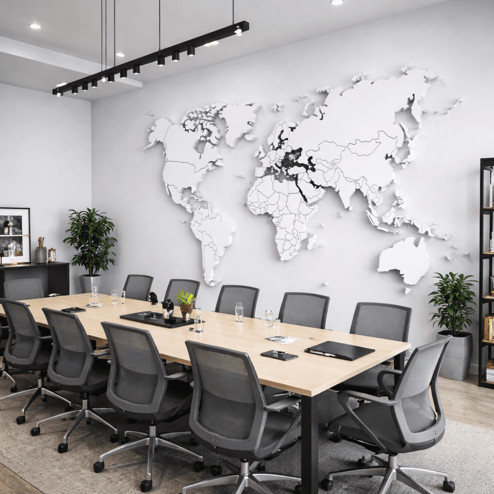 Minimal 3D Beyaz Dünya Haritası Duvar Kağıdı