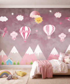 Pembe Balonlu DaÄ ManzaralÄ± Ãocuk OdasÄ± Duvar KaÄÄ±dÄ±