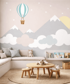 Pastel DaÄlar ve Balonlu Ãocuk OdasÄ± Duvar KaÄÄ±dÄ±