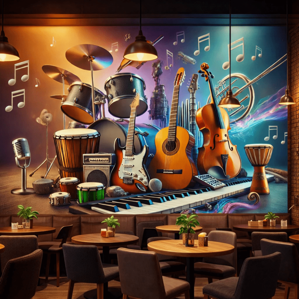 Renkli Müzik Aletleri Temalı Duvar Kağıdı