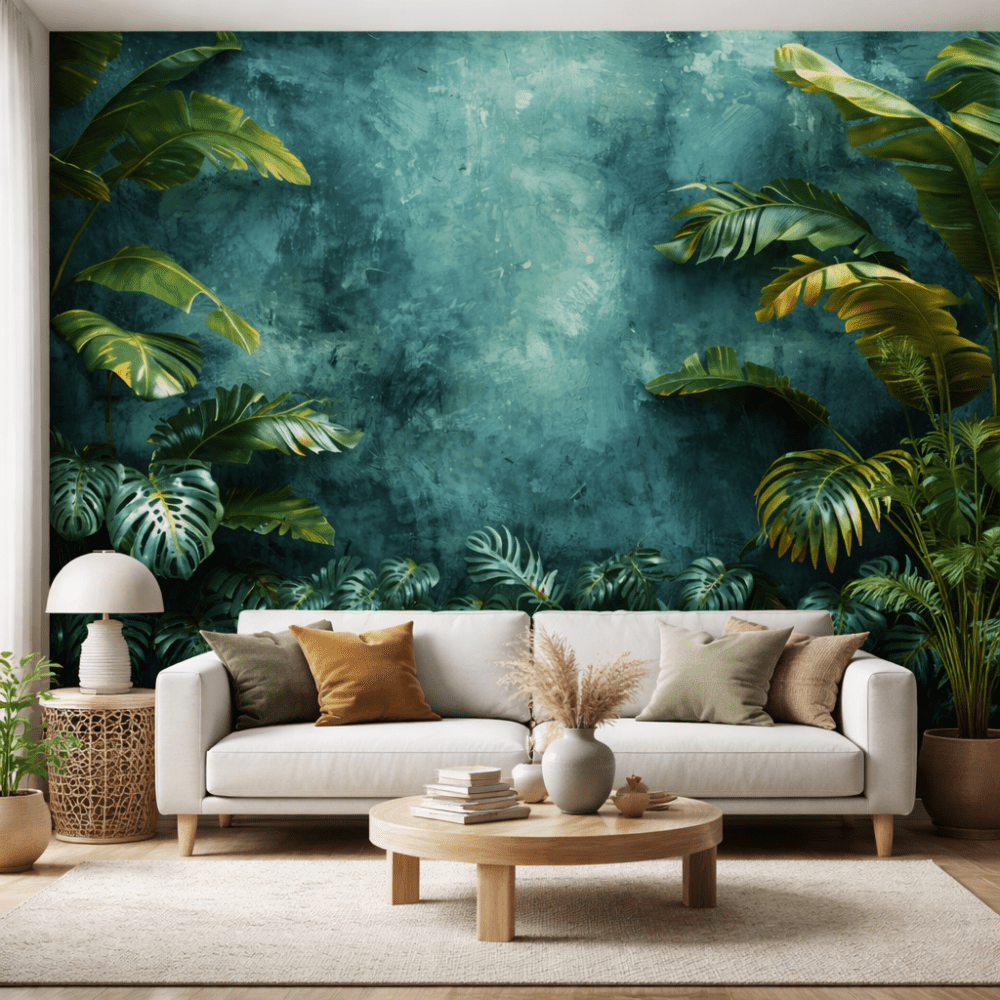 Tropikal Yeşil Yapraklı Duvar Kağıdı