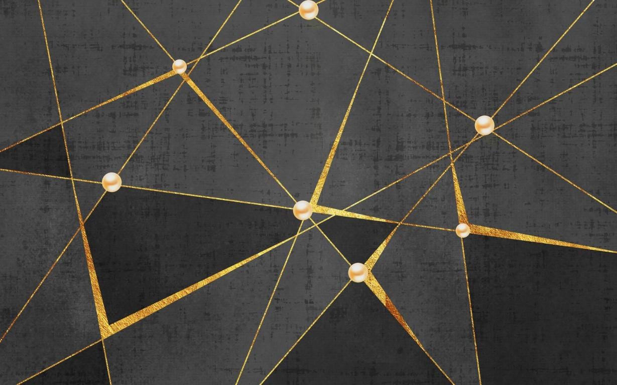 Altın Geometrik Çizgili Siyah Modern Duvar Kağıdı - Görsel 2