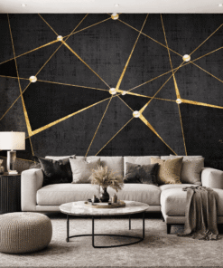 AltÄ±n Geometrik Ãizgili Siyah Modern Duvar KaÄÄ±dÄ±