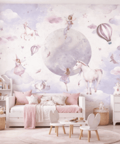 Peri MasalÄ± Unicorn ve Ay Desenli Ãocuk OdasÄ± Duvar KaÄÄ±dÄ±