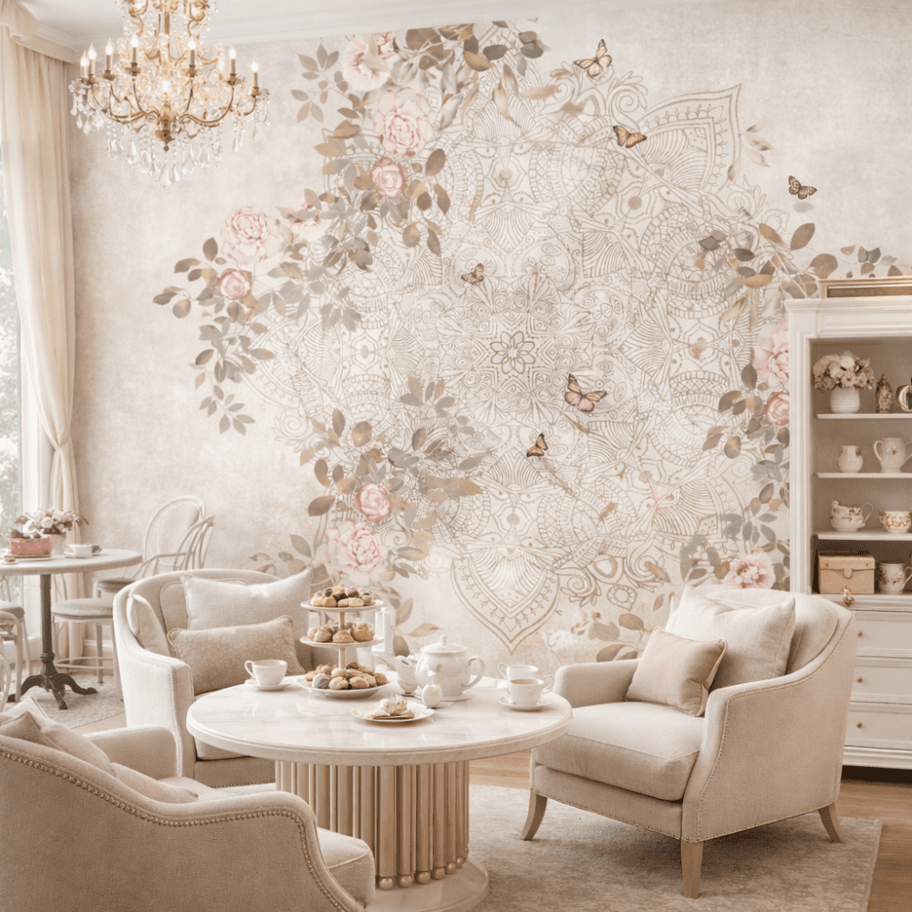 Çiçekli Mandala Desenli Zarif Duvar Kağıdı