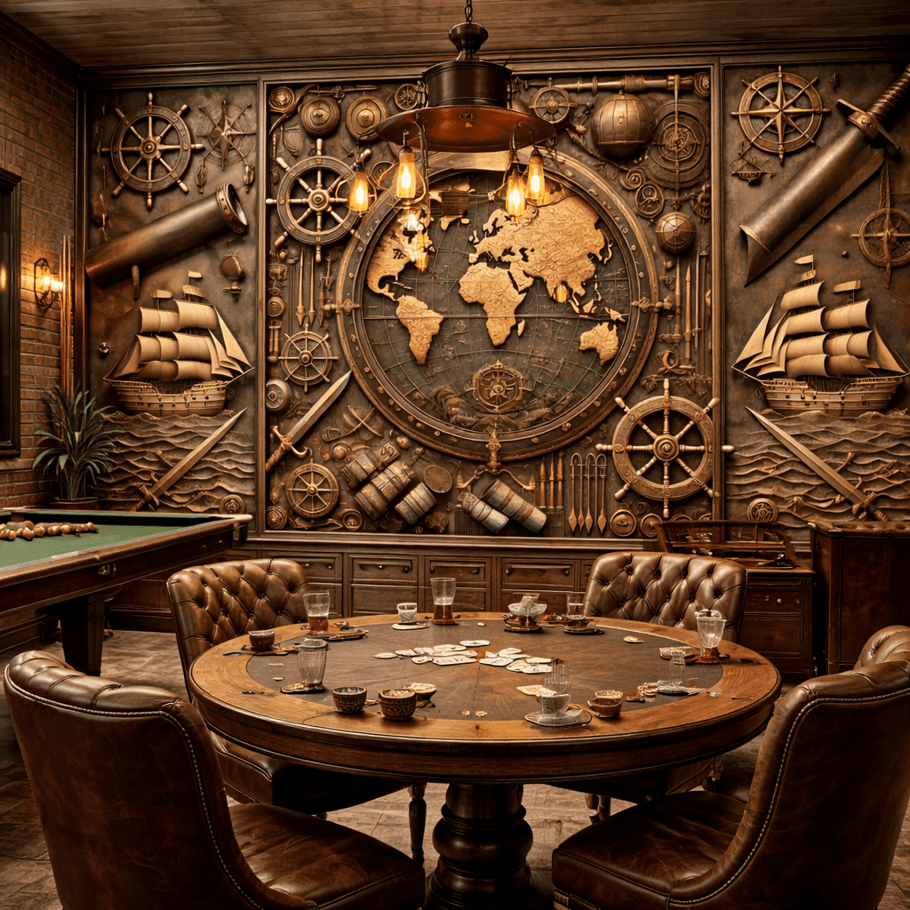 Steampunk Denizcilik Temalı Dünya Haritası Duvar Kağıdı