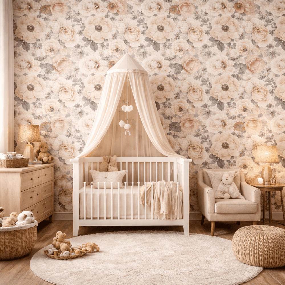 Vintage Çiçek Desenli Zarif Duvar Kağıdı