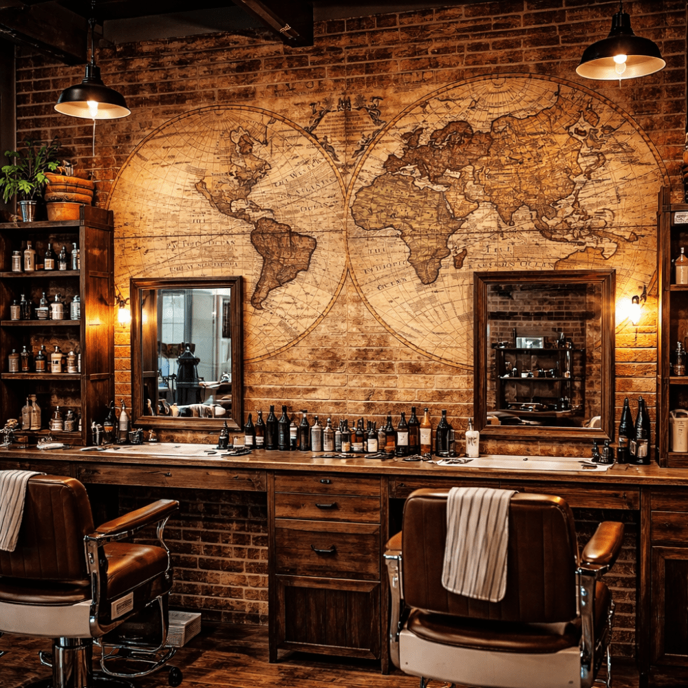 Eskitme Vintage Dünya Haritası Çift Küre Duvar Kağıdı