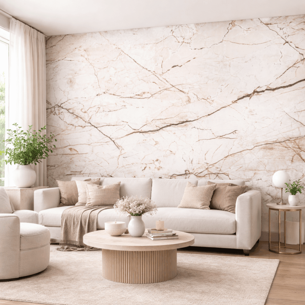 Beyaz Mermer Dokulu Modern Duvar Kağıdı