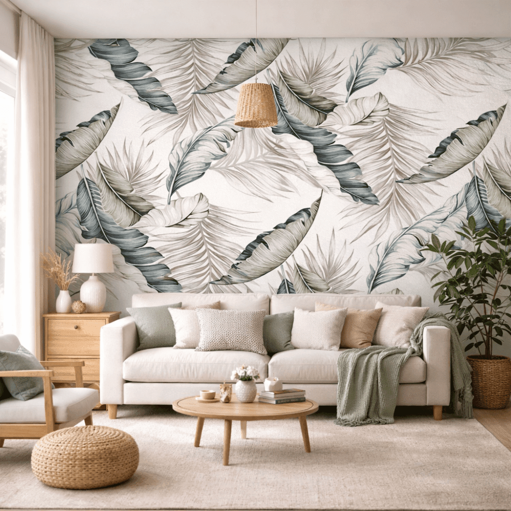 Soft Tropikal Yaprak Desenli Duvar Kağıdı