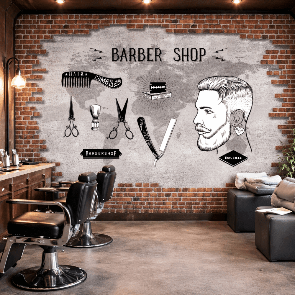 Vintage Erkek Berber Temalı Tuğla Duvar Kağıdı