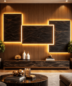 AltÄ±n IÅÄ±klÄ± Geometrik Mermer 5D Kabartma GÃ¶rÃ¼nÃ¼mlÃ¼ Duvar KaÄÄ±dÄ±