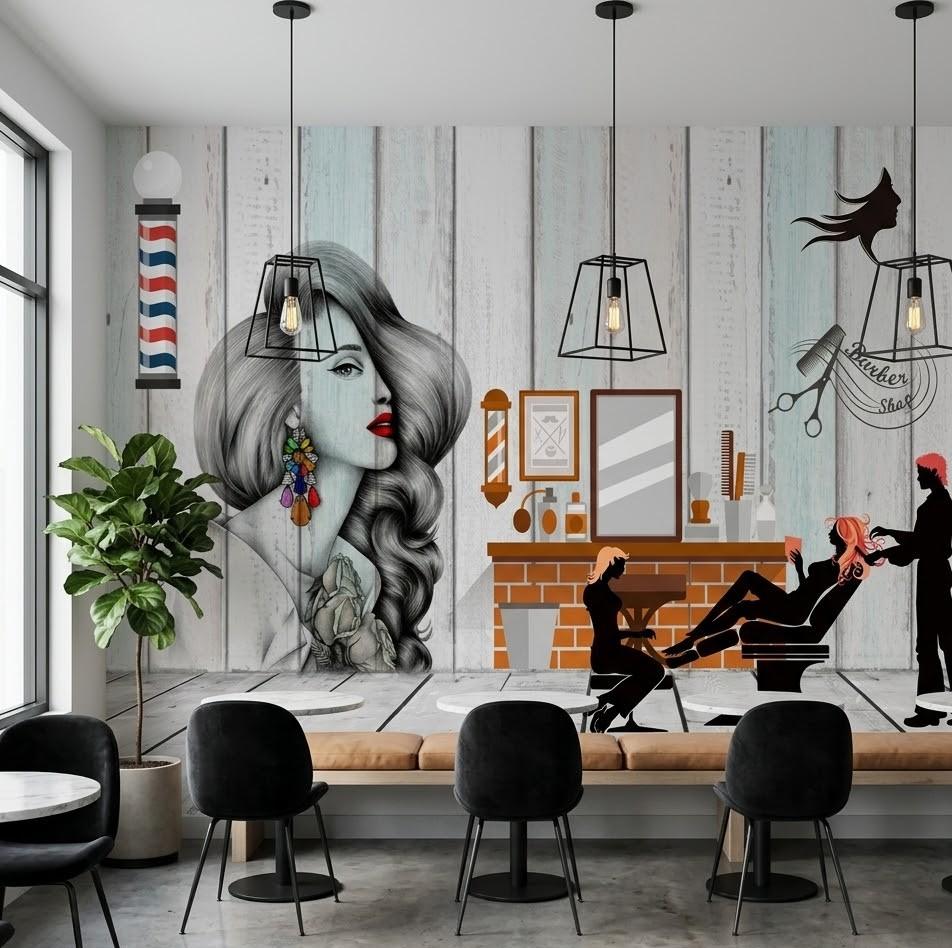 Modern Beriberi ve Kuaför Salonu Duvar Kağıdı