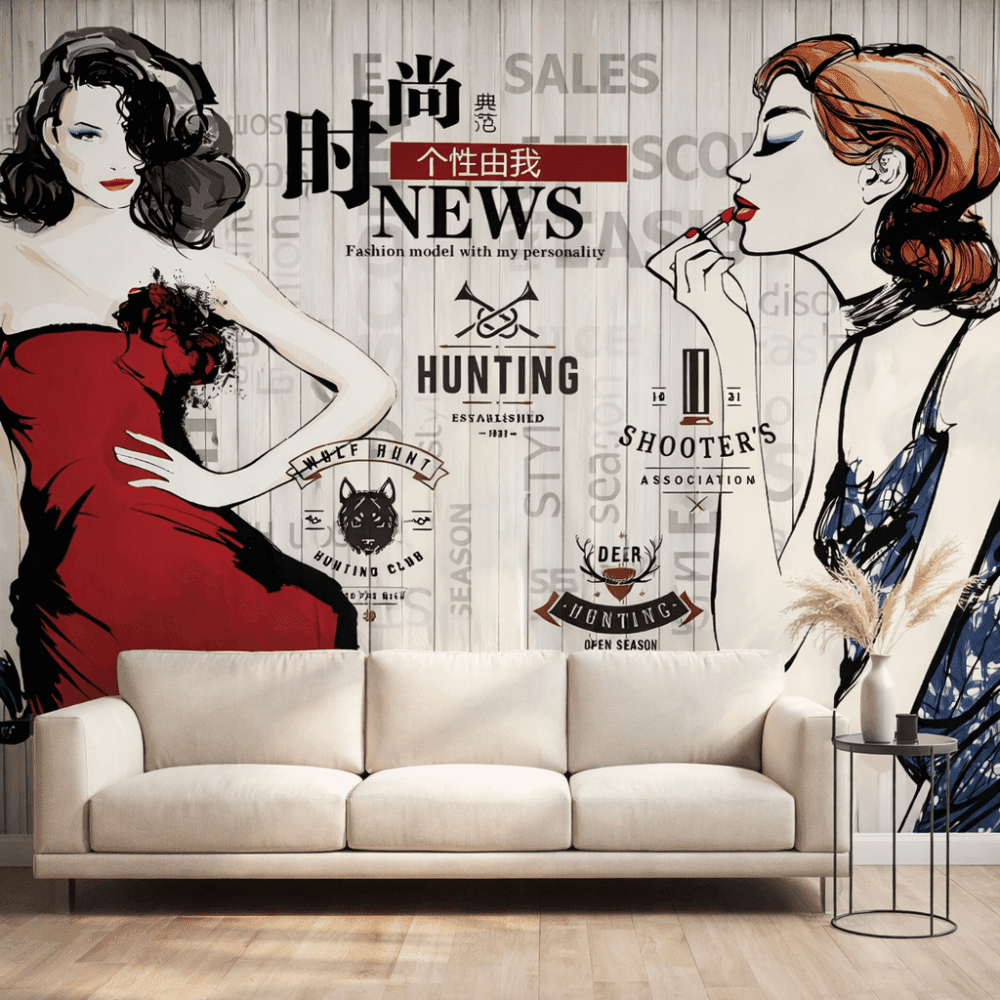 Modern Kadın İllüstrasyonlu Moda Konsept Duvar Kağıdı