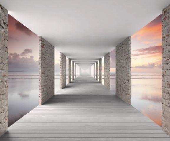 3D Sonsuz Koridor Duvar Kağıdı – Deniz Manzaralı Modern Perspektif Duvar Dekoru - Görsel 2