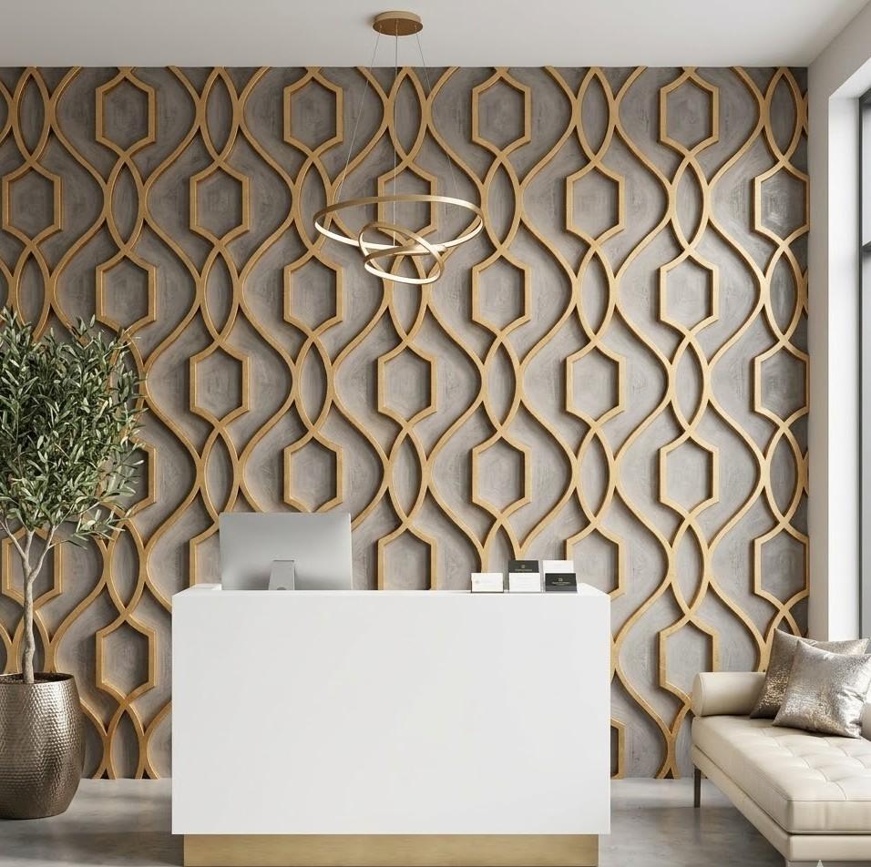 Geometrik Gold ve Antrasit Detaylı Modern Duvar Kağıdı