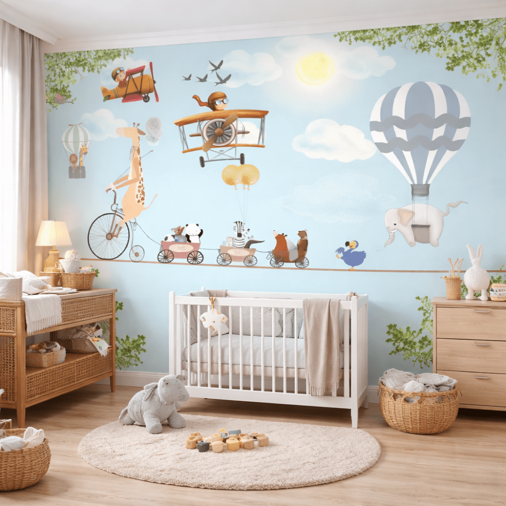 Uçan Hayvanlar ve Balonlu Masal Dünyası Duvar Kağıdı