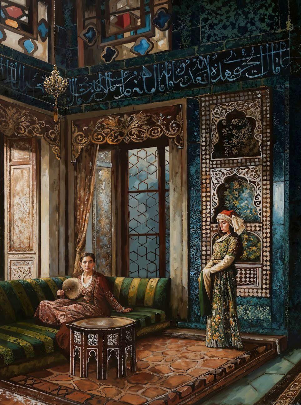 Osmanlı Saray Sahnesi Desenli Klasik Duvar Kağıdı - Görsel 2