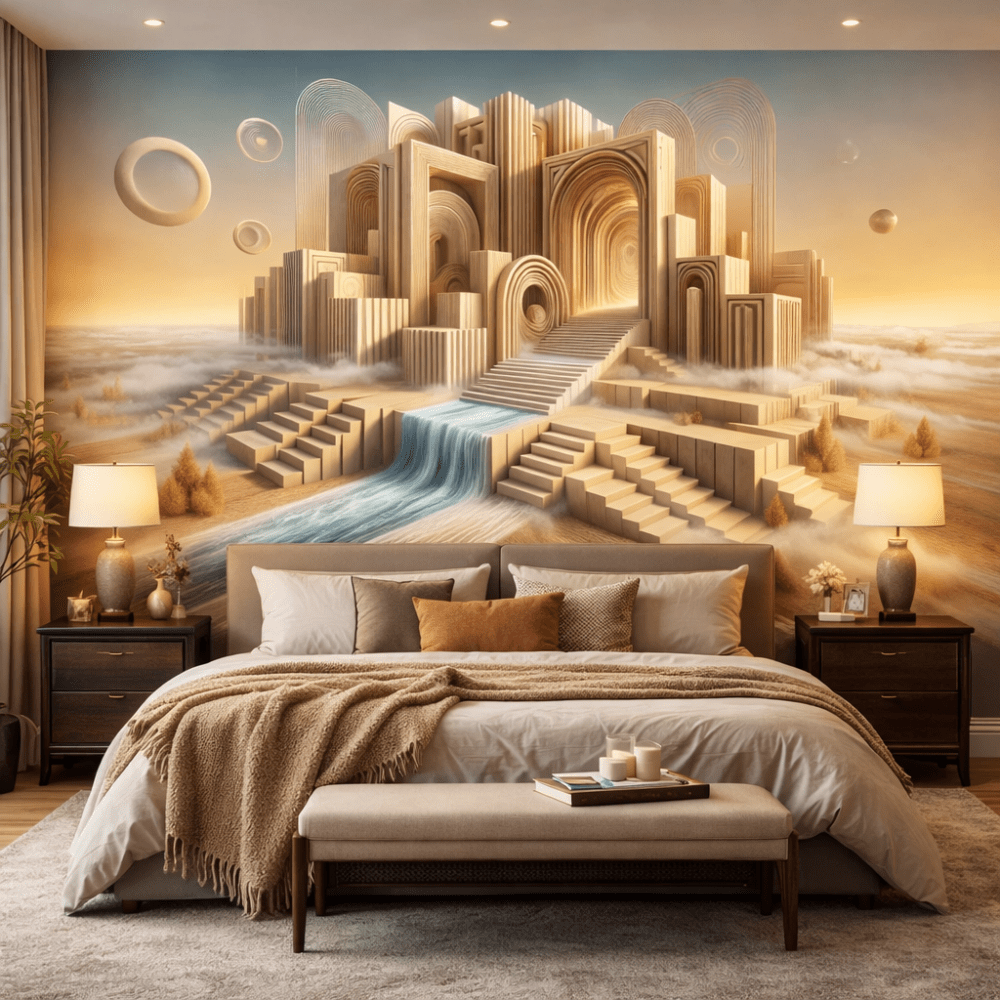 Altın Mimari Şelale 3D Duvar Kağıdı