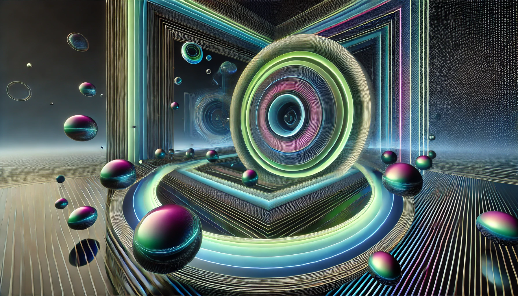 Neon Geometrik Halka 3D Duvar Kağıdı - Görsel 3