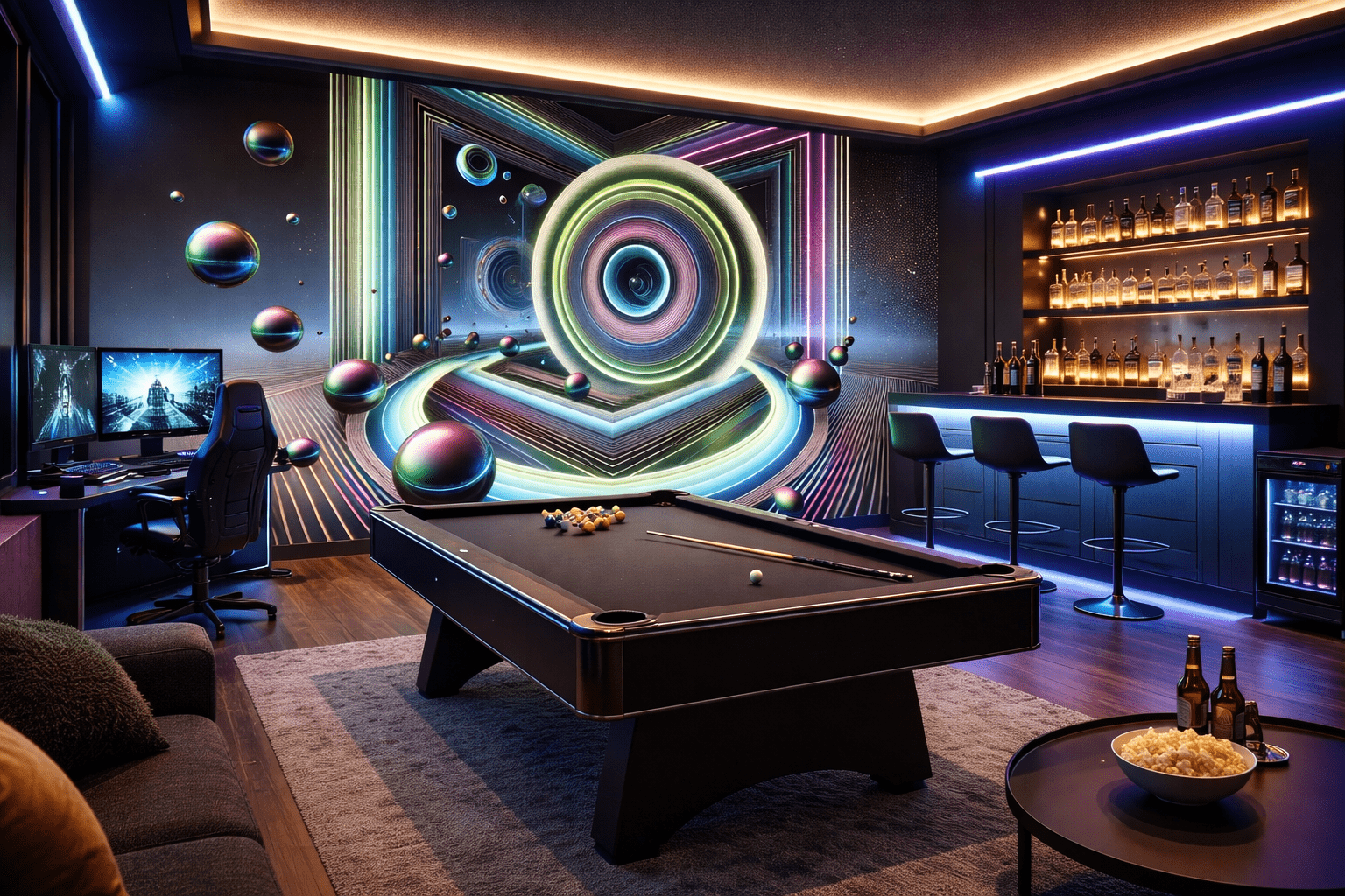 Neon Geometrik Halka 3D Duvar Kağıdı