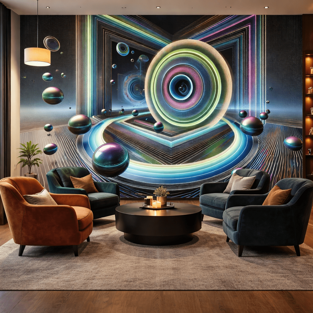 Neon Geometrik Halka 3D Duvar Kağıdı - Görsel 2