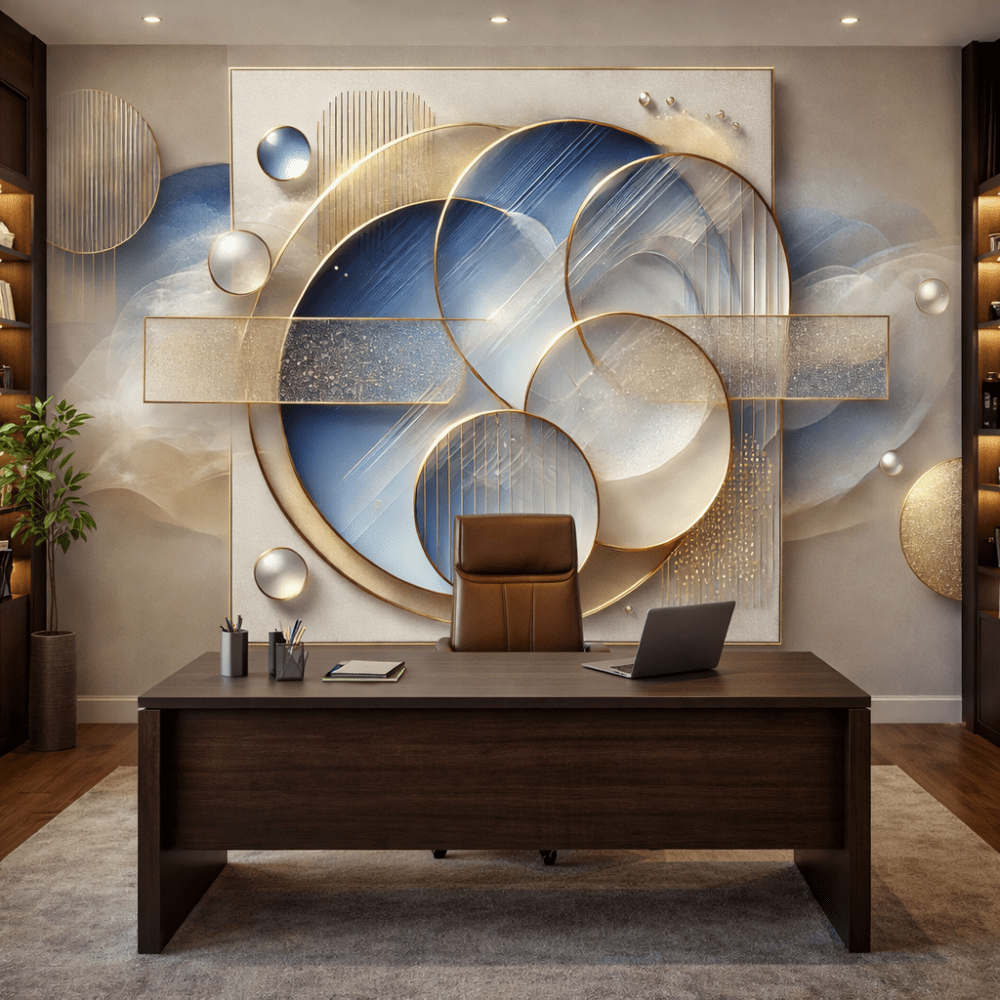 Mavi Altın Geometrik Daireler Duvar Kağıdı