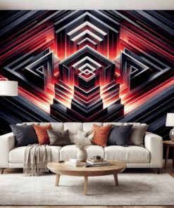KÄ±rmÄ±zÄ± Siyah Geometrik 3D Modern Duvar KaÄÄ±dÄ±