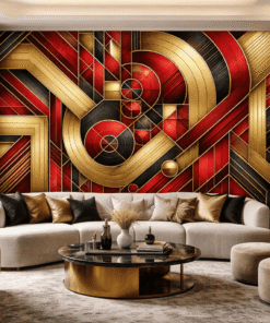 KÄ±rmÄ±zÄ± AltÄ±n Geometrik Art Deco Duvar KaÄÄ±dÄ±