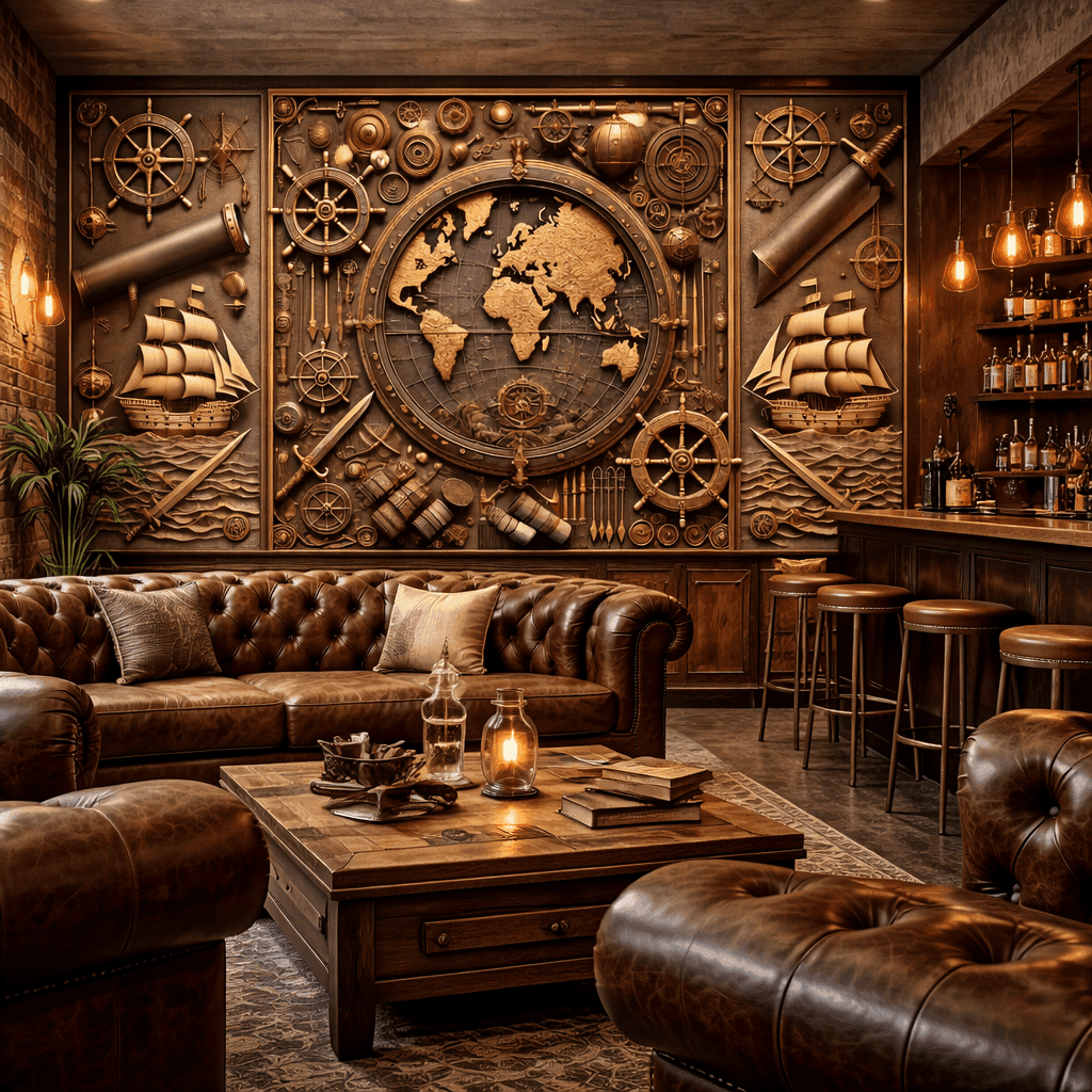 Steampunk Denizcilik Temalı Dünya Haritası Duvar Kağıdı - Görsel 3