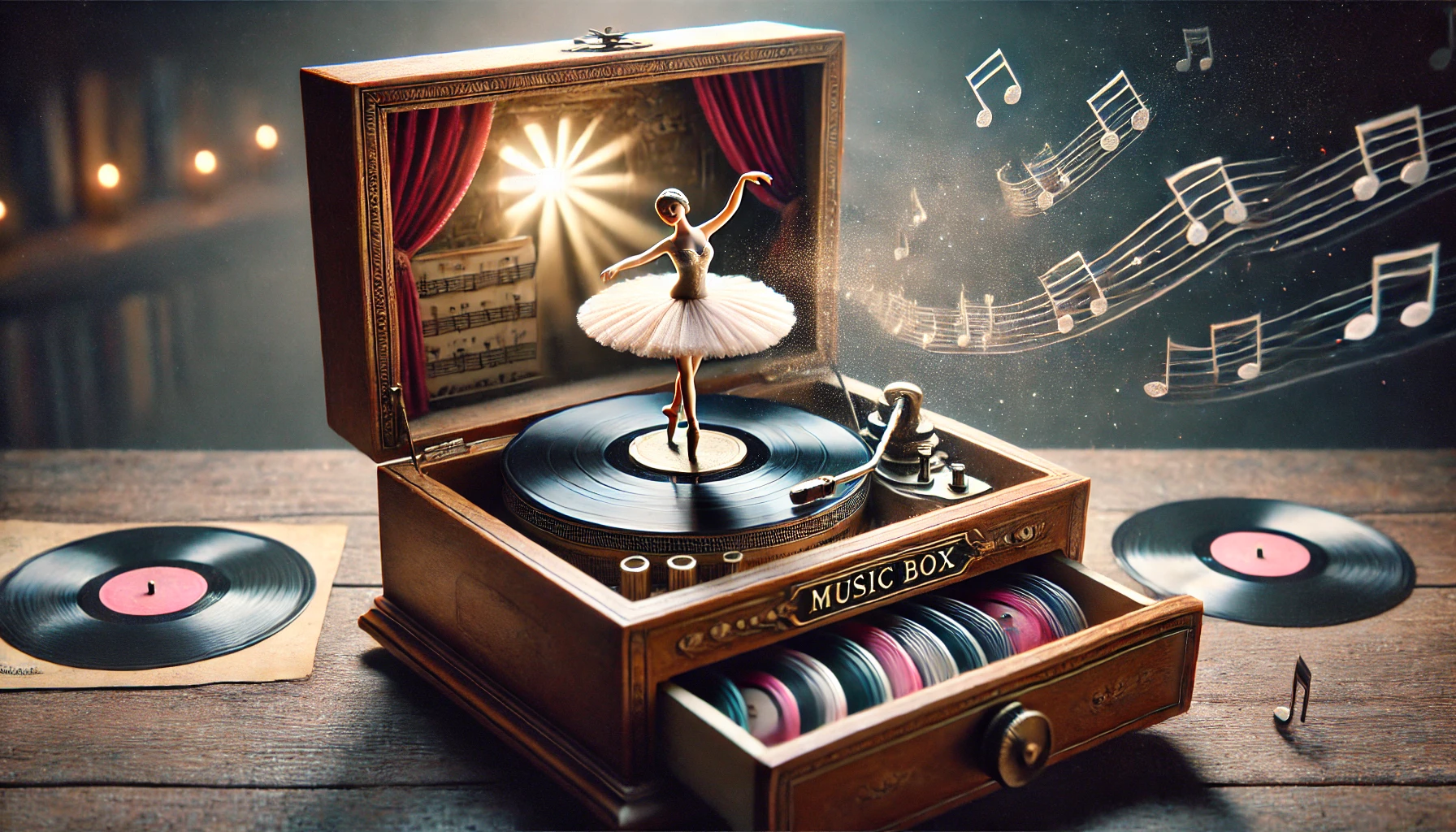 Vintage Müzik Kutusu Bale 3D Duvar Kağıdı - Görsel 3