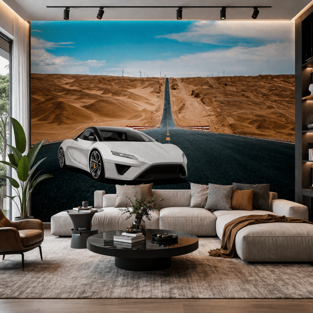 Çöl Yolu Spor Araba Manzarası duvar kağıdı