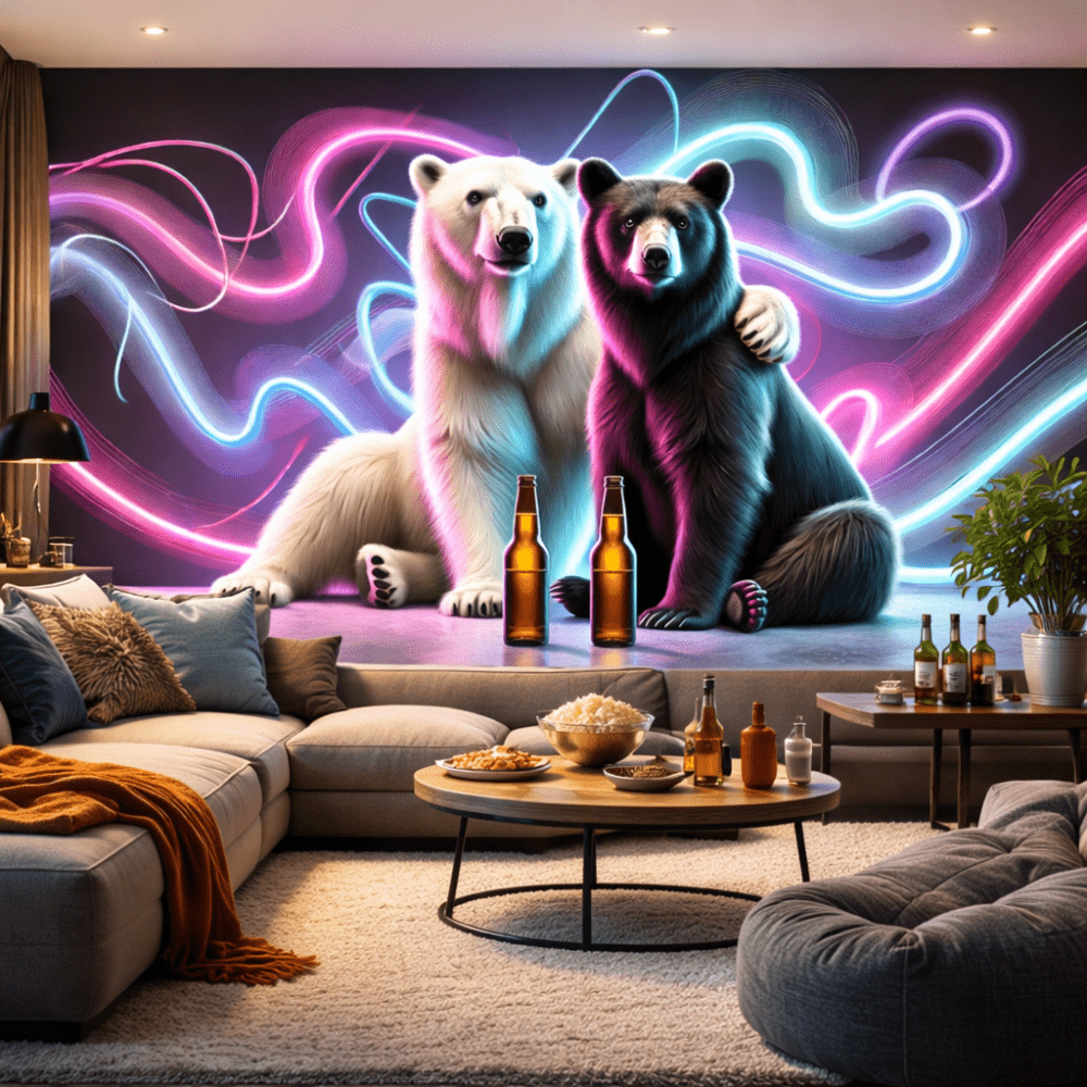 Neon Işıklı Ayı Temalı Duvar Kağıdı