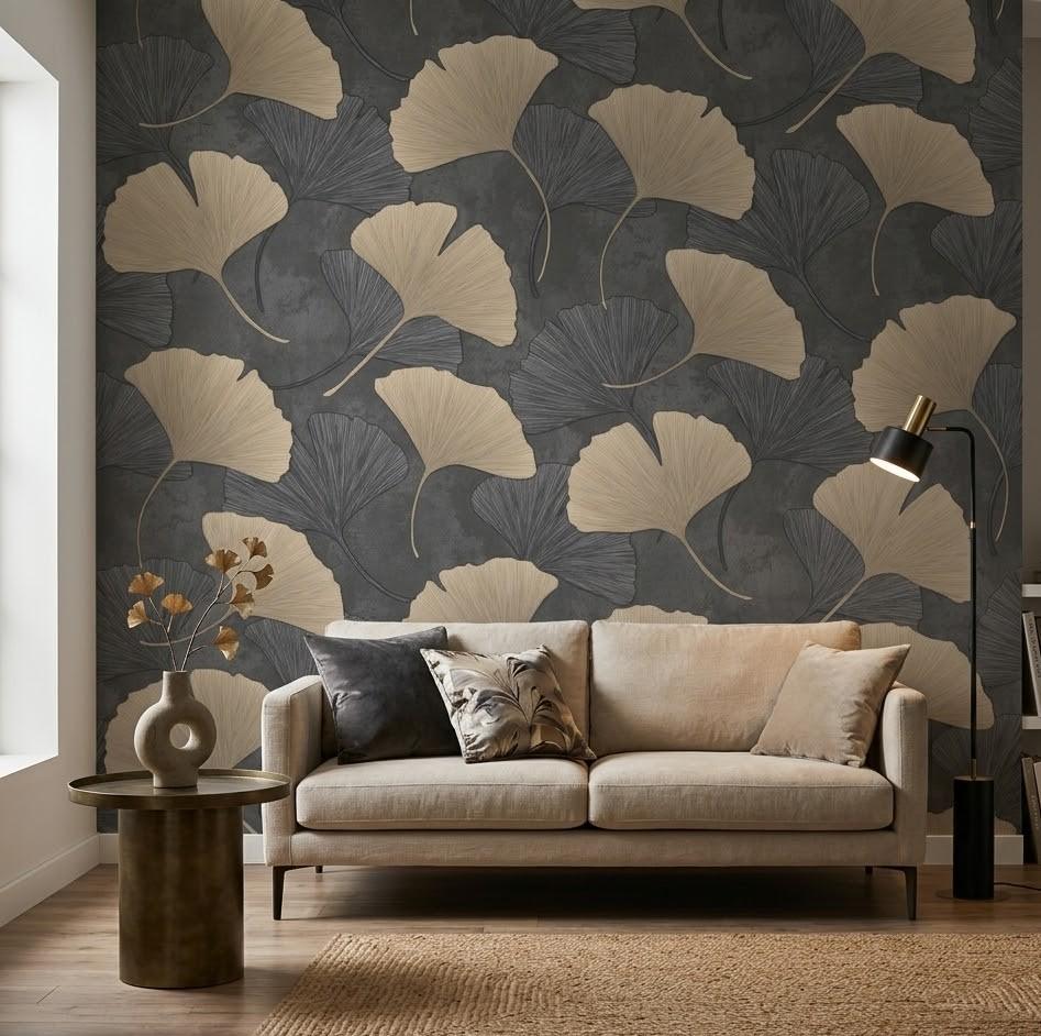 Modern Ginkgo Biloba Yaprakları Duvar Kağıdı
