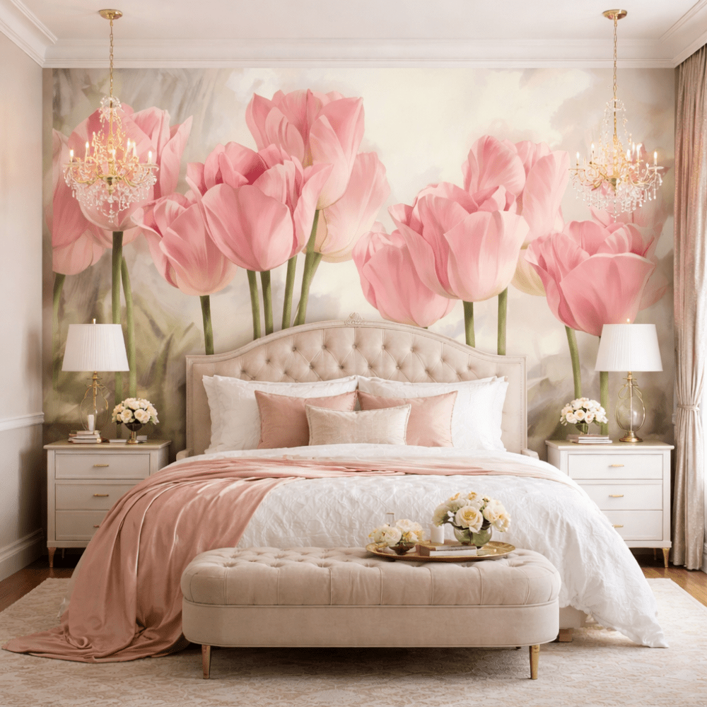 Pembe Lale Desenli Duvar Kağıdı