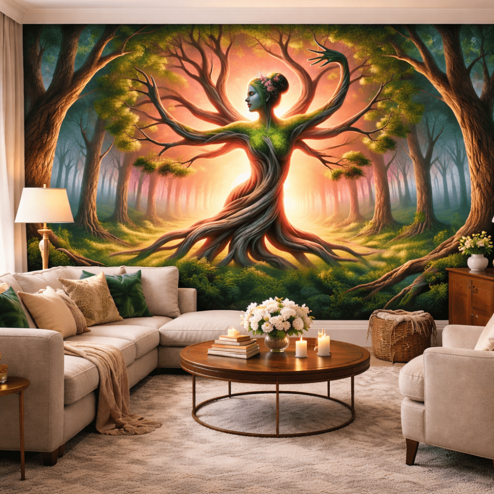 Doğa Ana Figürlü Orman Temalı Duvar Kağıdı