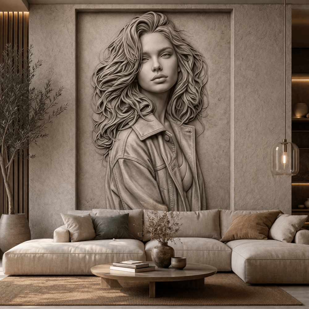 Zarif Kadın Portre 5D Kabartma Görünümlü Duvar Kağıdı