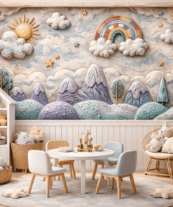 GÃ¶kkuÅaÄÄ± ve Pastel DaÄlar 5D Kabartma GÃ¶rÃ¼nÃ¼mlÃ¼ duvar kaÄÄ±dÄ±