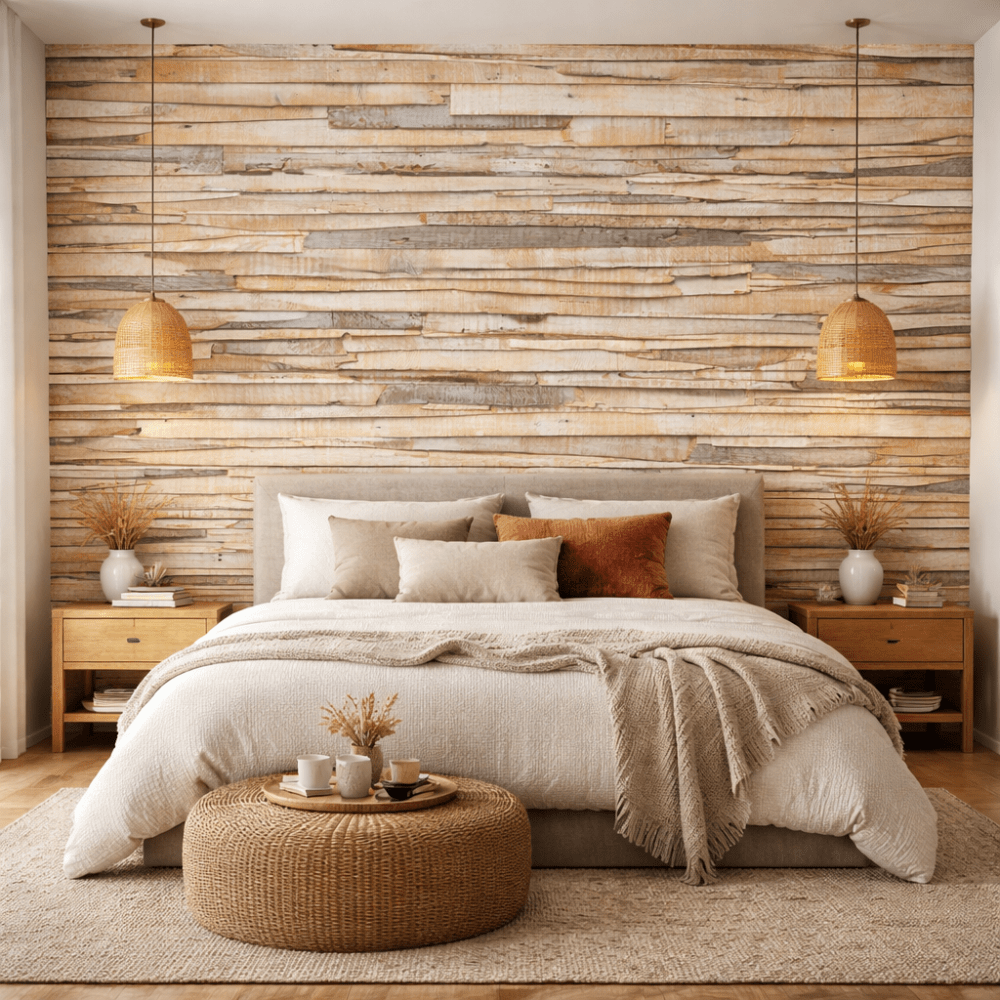 Doğal Ahşap Kaplama Görünümlü Duvar Kağıdı