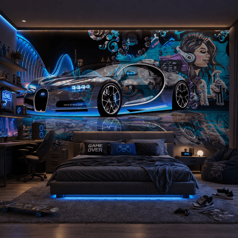 Neon Araba ve Grafiti Sanatı Duvar Kağıdı