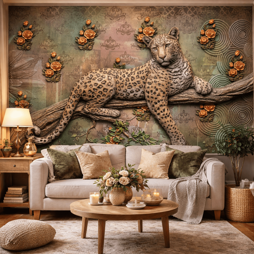 Altın Gecede Şehir ve Ay Işığı 5D Kabartma Görünümlü duvar kağıdı