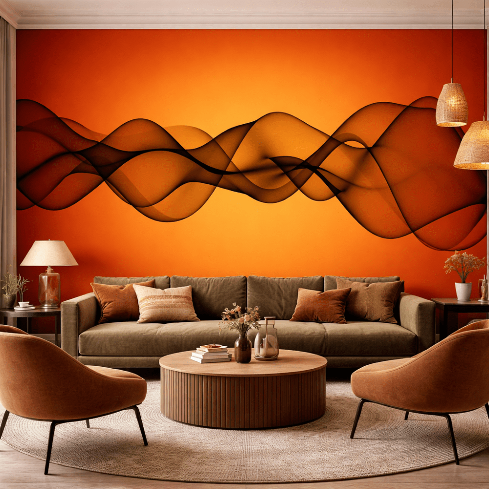 Turuncu Dalga Desenli Modern Duvar Kağıdı