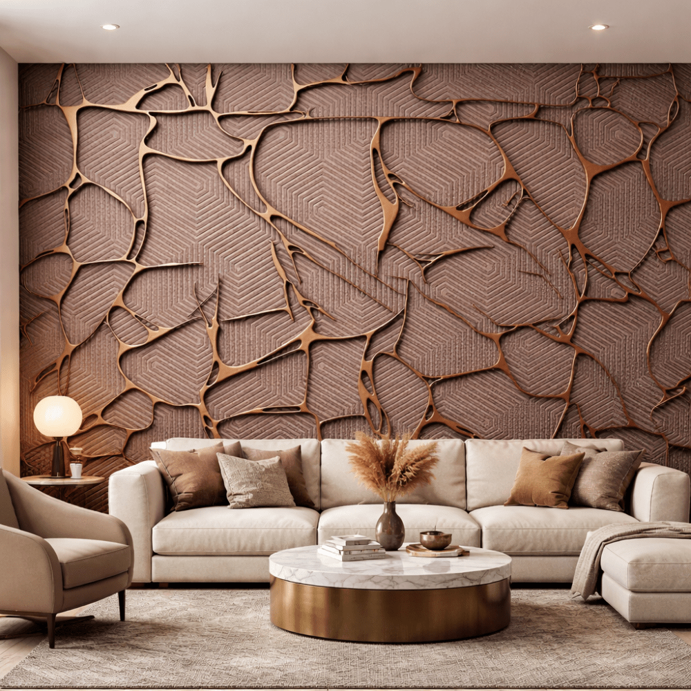 Bakır Doku Geometrik 5D Kabartmalı Duvar Kağıdı