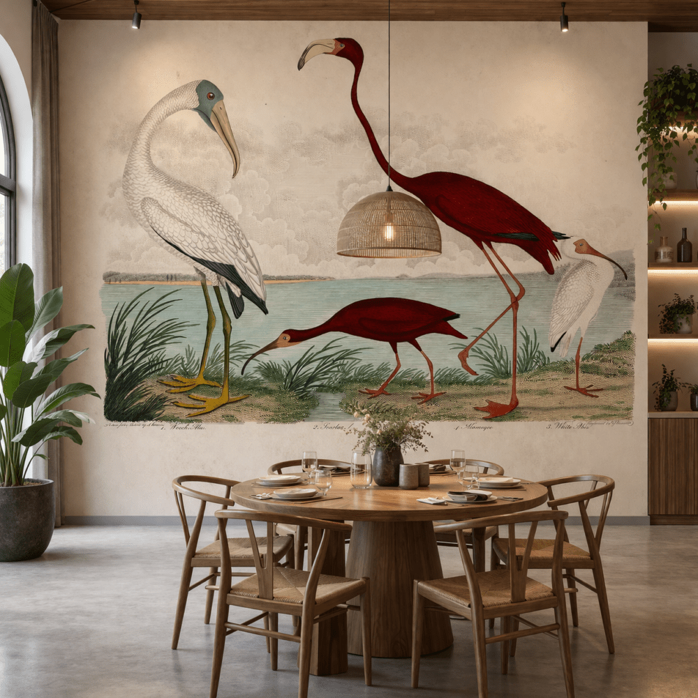 Vintage Kuş Figürlü Doğa Sanatı Duvar Kağıdı