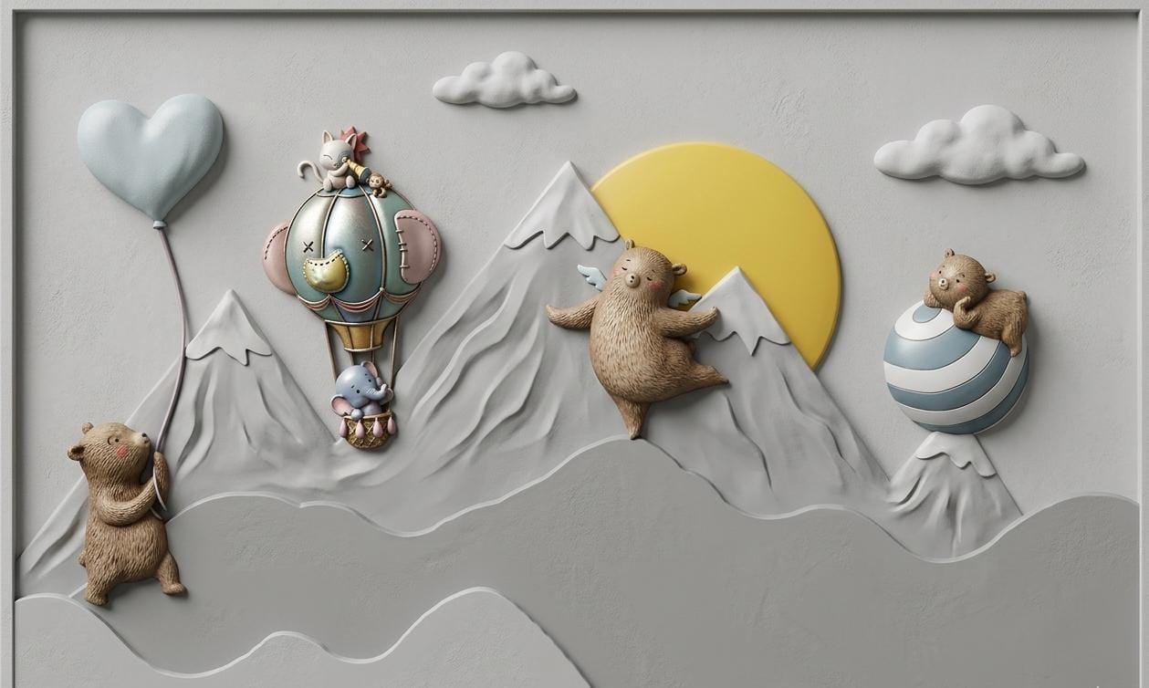 Sevimli Ayıcık Dağ Macerası 5D Kabartmalı Duvar Kağıdı - Görsel 2